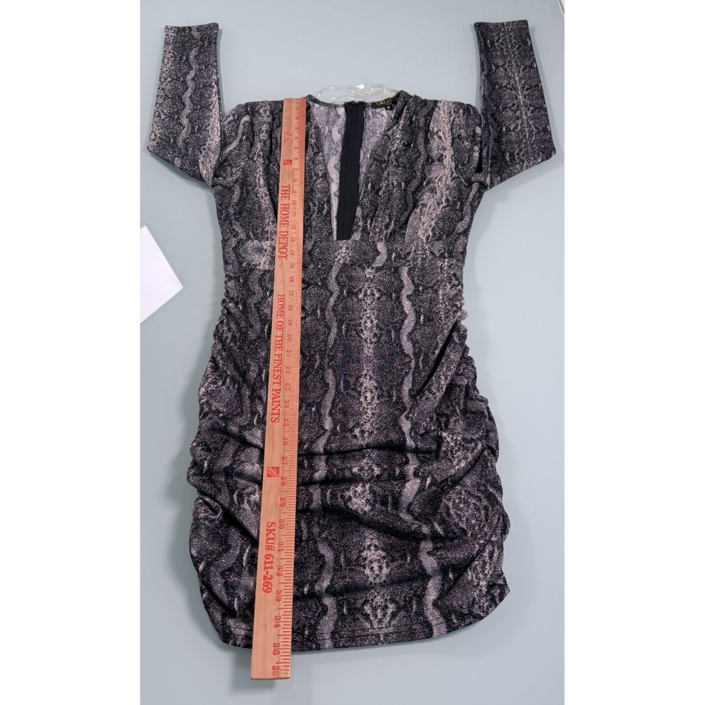 Valiant Paris Snake Print Ruched Bodycon Mini Dress Long Sleeve Gray - Sz Medium - Picture 13 of 16